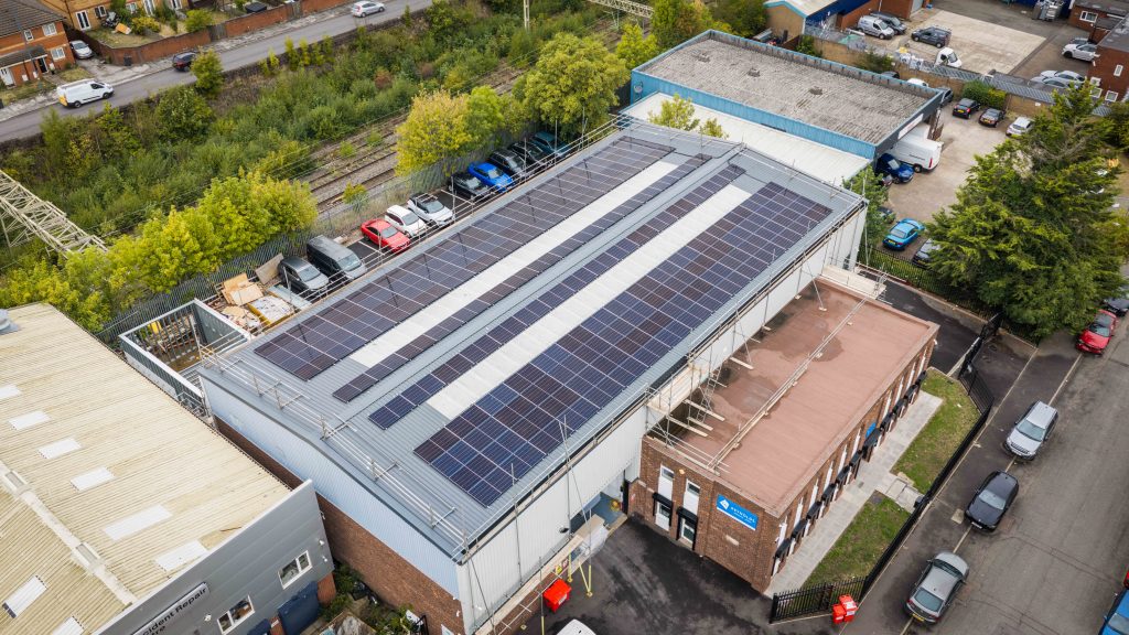 Rows of solar panels across a commercial roof: Sunergy’s completed 85kWp rooftop array